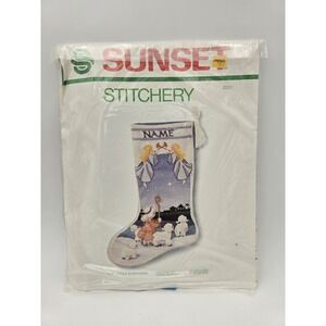 Vtg Sunset Stitchery Little Shepherd Angels Bethlehem Crewel Stocking Kit 2031